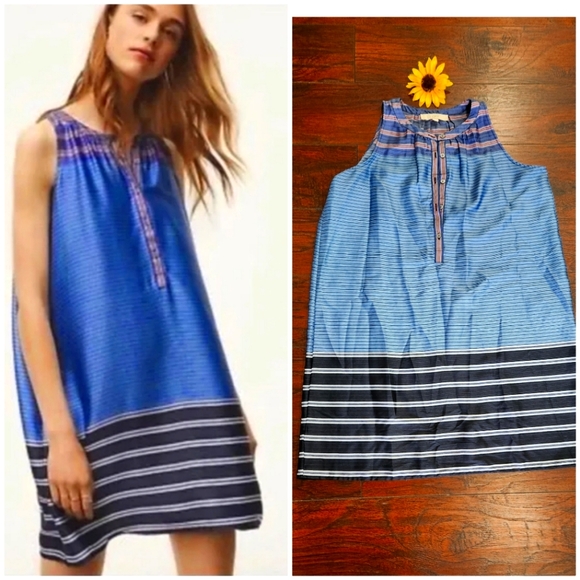 LOFT Dresses & Skirts - LOFT Blue Striped Sleeveless Henley Lightweight Dress 💓